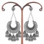 Nomadic tribal earring set for women, Filigree crescent moon with jhumka in silver tone #37621017