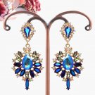 Gold blue statement prom earrings, Starry AB crystal rhinestone pave earrings #39833928