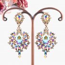 Big chandelier earrings in gold iridescent, Rainbow rhinestone cocktail earrings #39839456