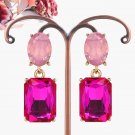 Baby hot pink rhinestone earrings, Dangle goemetric cocktail earrings for formal #34800197