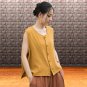 Sunny yellow sleeveless tank top, Bohemian Chinese button front tunic, Casual relaxed summer blouse