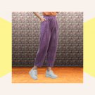 Playful purple cropped pants, Bohemian loose lantern trousers, Everyday comfort wear, One Size