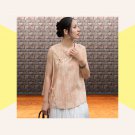 Boho zen sleeveless top, Asian inspired frog button, Textured peach pink casual summer blouse