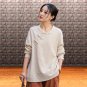 Chic zen cotton top, Relaxed beige long sleeve, artisan frog button blouse | QueenStreet-91