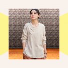 Chic zen cotton top, Relaxed beige long sleeve, artisan frog button blouse | QueenStreet-91