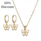 Gold Butterfly Earring and Necklace Set