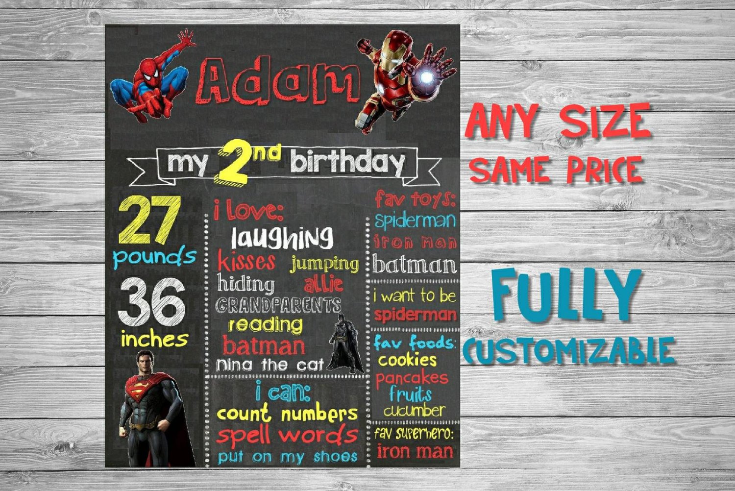 SALE! First Birthday Or Any Age Chalkboard Superhero Printable Sign Boy or Girl