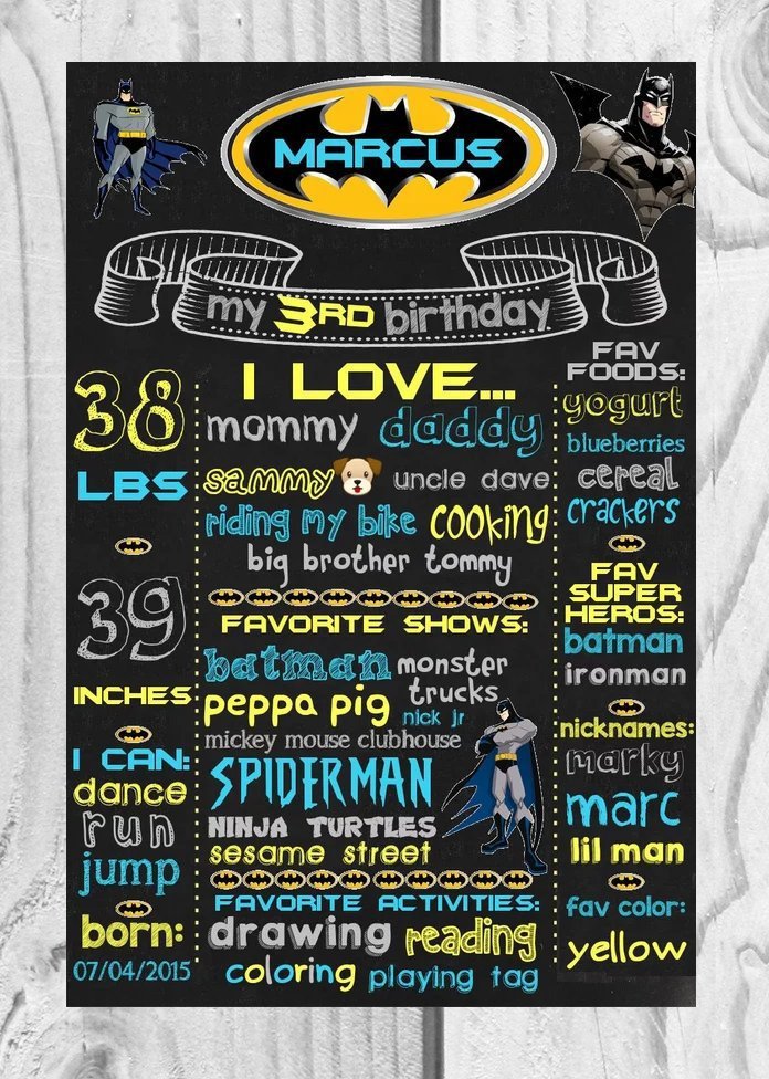 SALE! First Birthday Or Any Age Chalkboard Batman Printable Sign Boy or Girl Poster