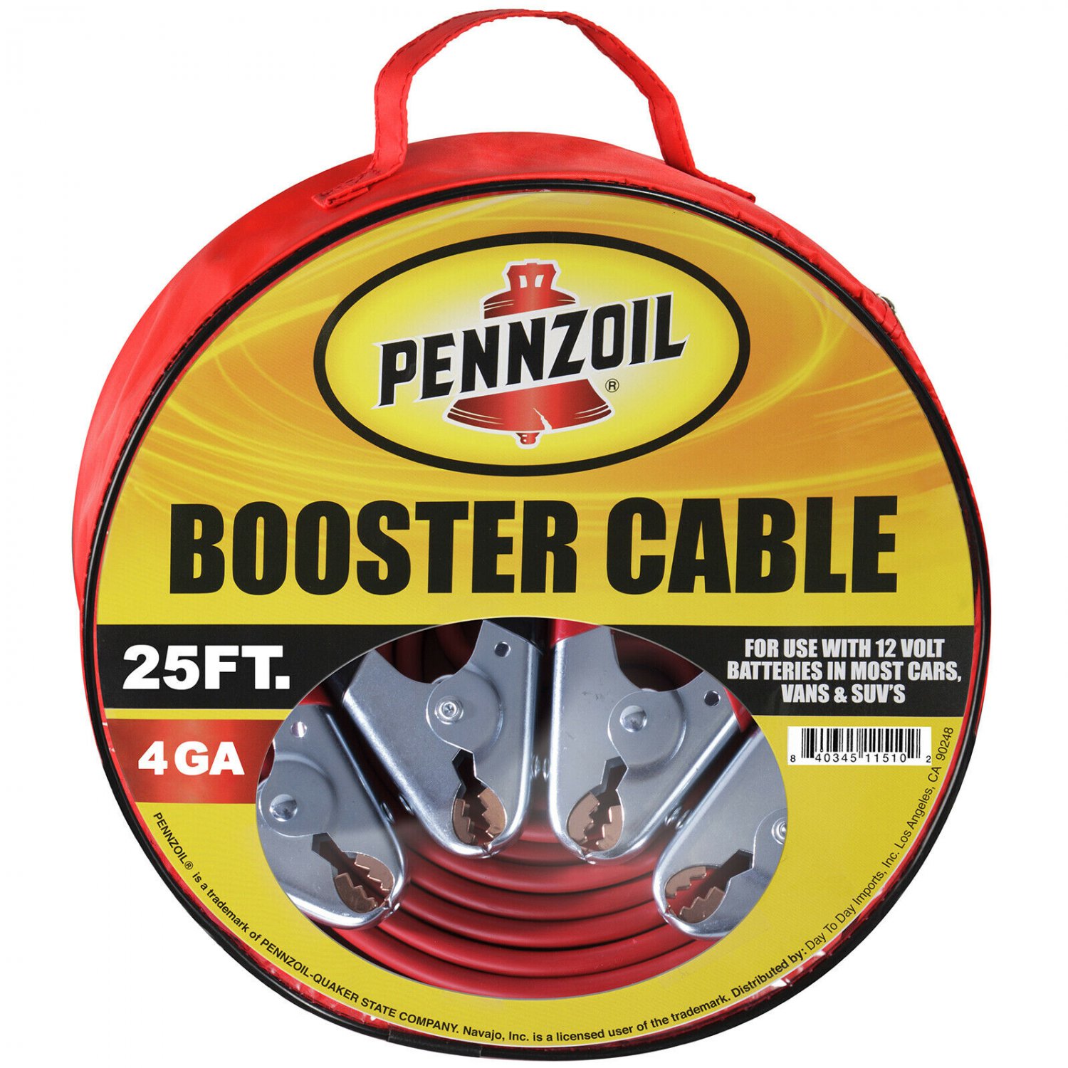 25 Ft 4 Gauge Battery Jumper Heavy Duty Power Booster Cable Vehicle Emergency