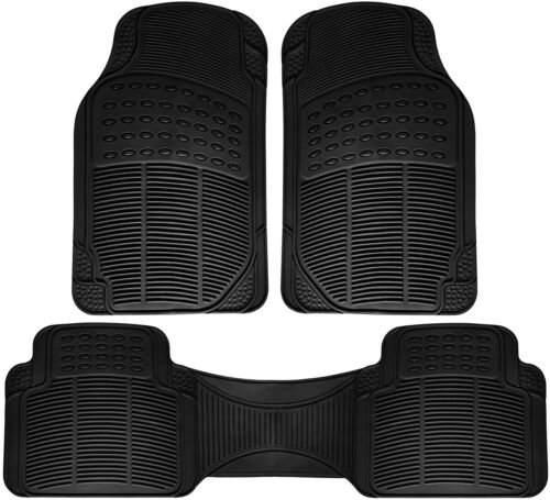 Floor Mats for SUVs Trucks Vans 3pc Set All Weather Rubber Semi Custom Fit Black