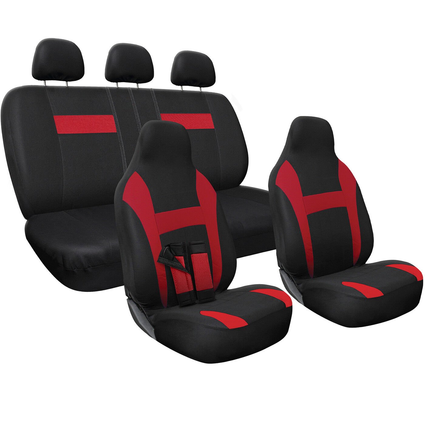 Seat Cover Complete Set for Car Truck SUV Van - Flat Poly Cloth Fabric- 10 Piece