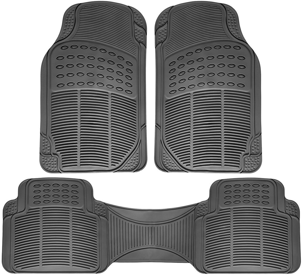 Car Floor Mats for All Weather Rubber 3pc Set Semi Custom Fit Heavy Duty Grey