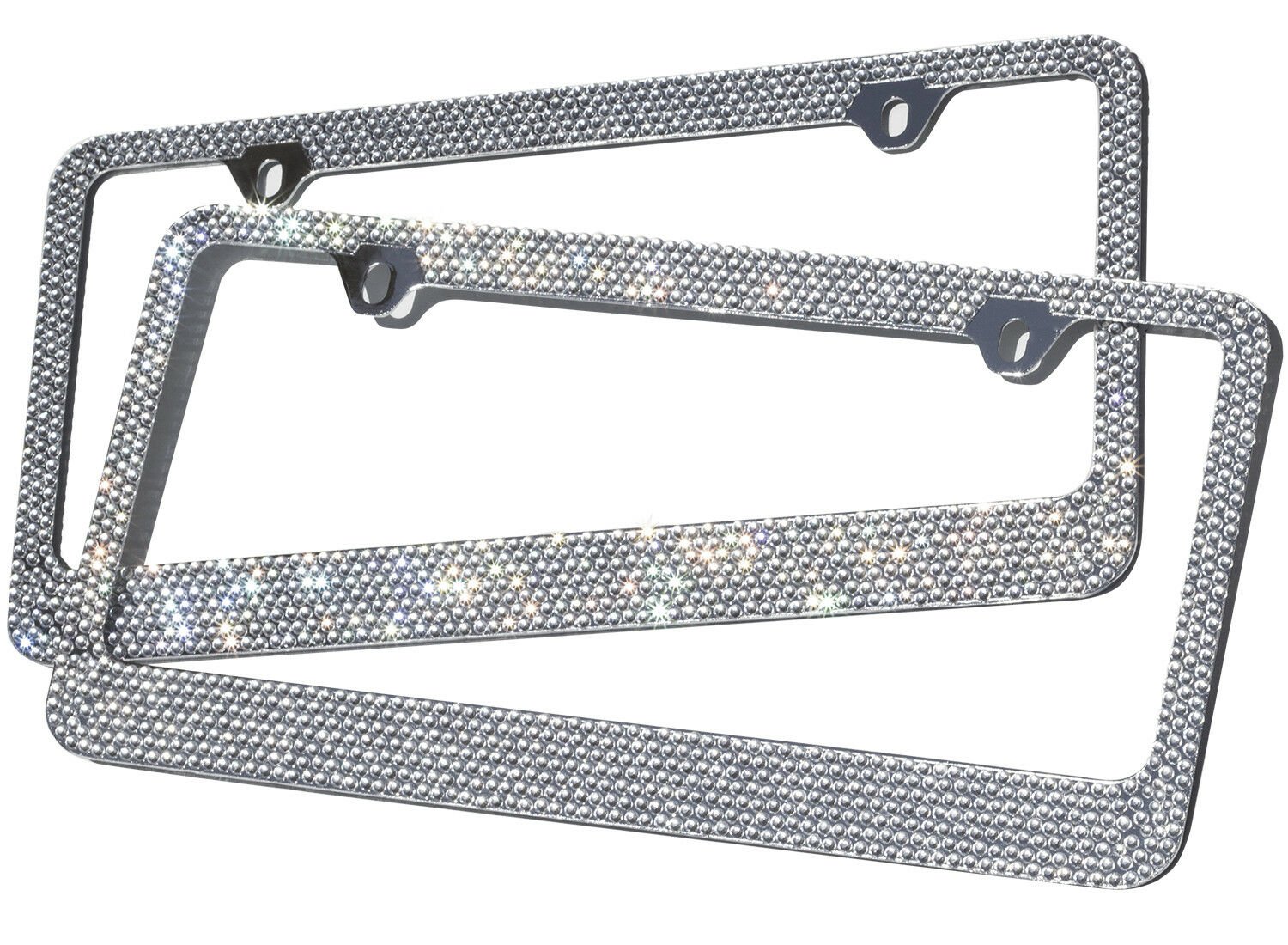 Metal License Plate Frame Bling RhineStone Chrome Crystal Diamond Glitter 2pc
