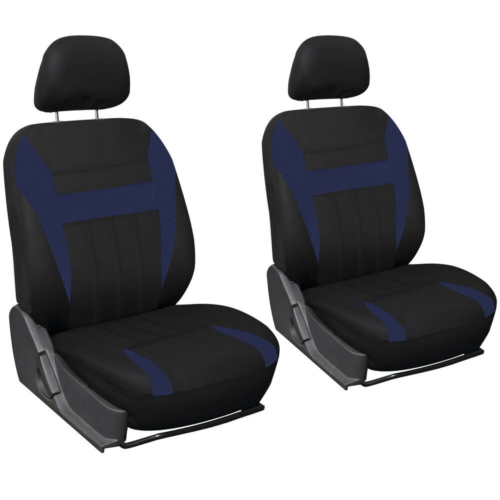 Car Seat Cover Blue Black 6pc Set Bucket for Auto w/Detachable Head Rest Mesh
