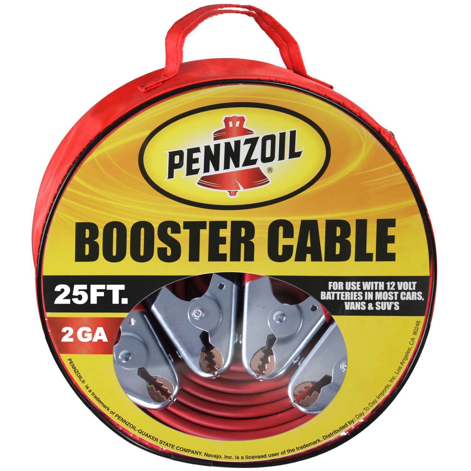 25 Ft 2 Gauge Battery Jumper Heavy Duty Powered Booster Cable Emergency Vehicle