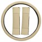 Solid Tan PU Low Back Synthetic Leather Seat Covers Steering Wheel Set Beige