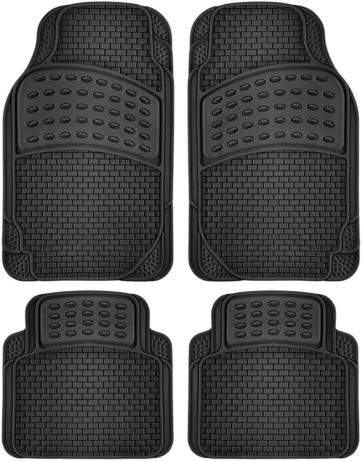 Car Rubber Floor Mats Fits All Weather 4pc Set Semi Custom Fit Heavy Duty Black