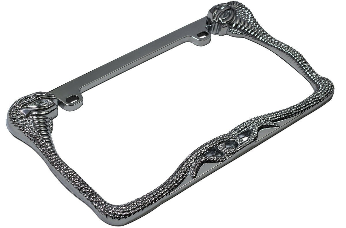 1pc Ford Mustang Shelby Cobra Snake Metal Chrome Steel Car License Plate Frame