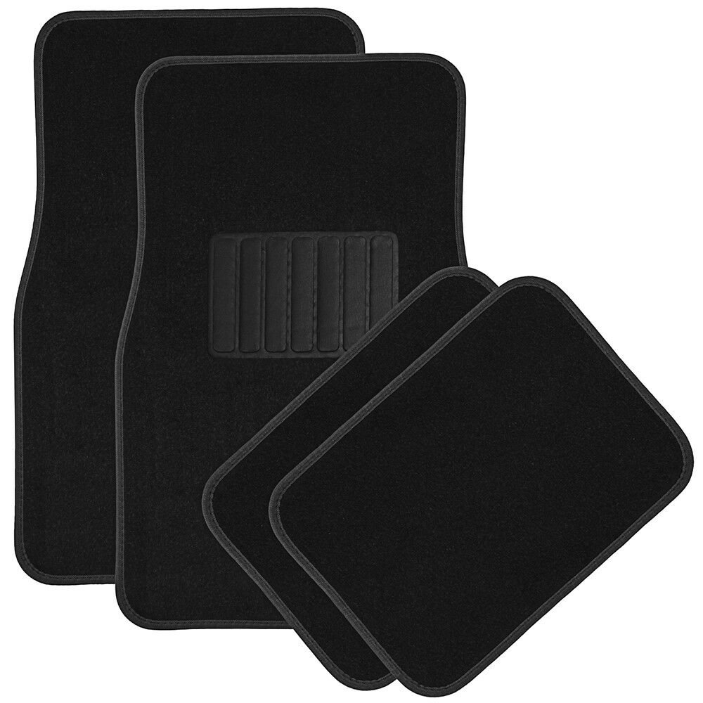 Car Floor Mats for Auto 4pc Carpet Semi Custom Fit Heavy Duty w/Heel Pad Black