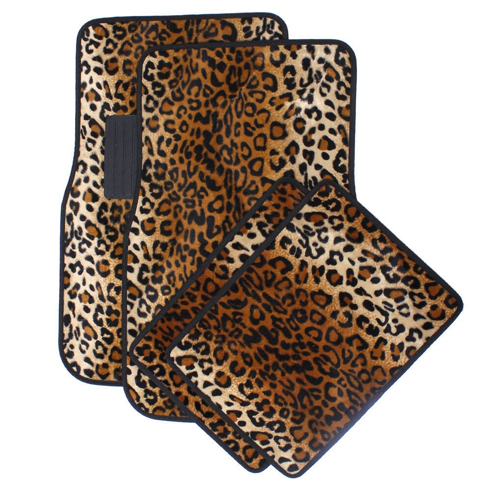 Auto Floor Mat for BMW Car SUV 4pc Rug Beige Safari Leopard Animal Print Carpet