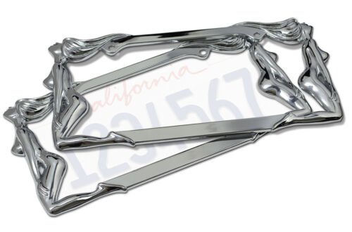 2pc OxGord Metal License Plate Steel Frame Hot Sexy Lady Nude XXX Trucker Girl
