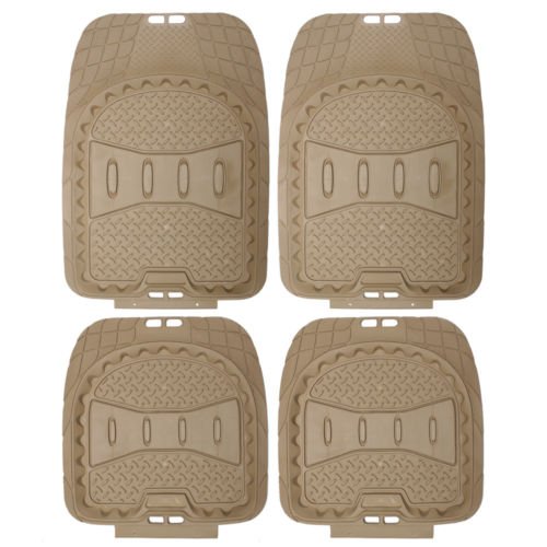 Car Floor Mats for All Weather Rubber 4pc Set Deep Dish Fit Heavy Duty Beige