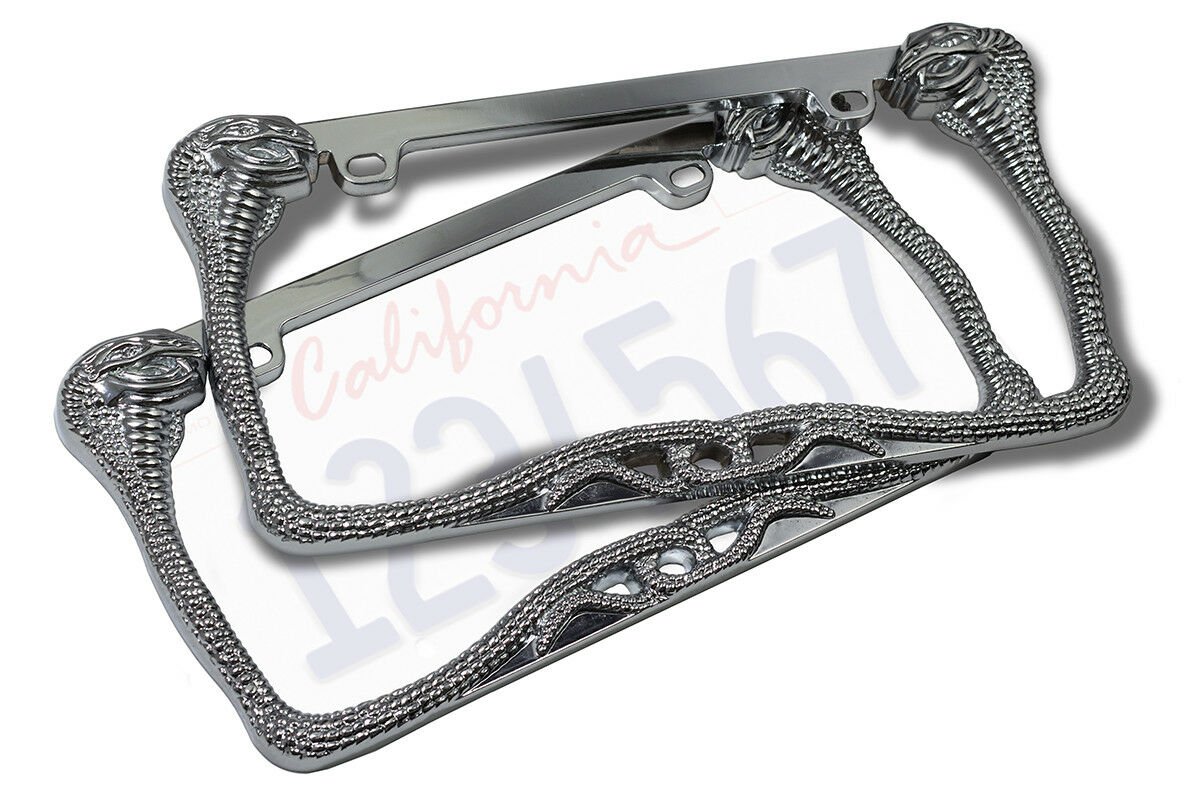 2pc OxGord Metal License Plate Steel Frame Cobra Viper Snake Car SUV Van Truck-D