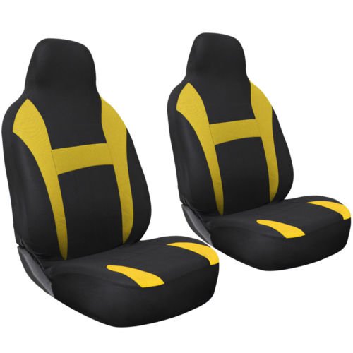 Car Seat Cover Yellow Black 2pc Set for Auto w/Integrated Head Rest Mesh