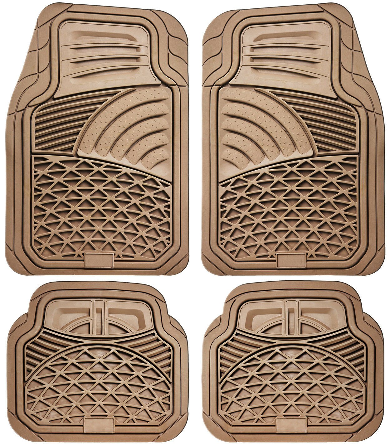 Floor Mats for SUVs Trucks Vans 4pc Set All Weather Rubber Tactical Fit Beige