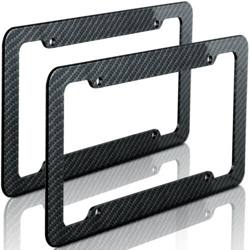 Plastic Carbon Fiber Style License Plate Frames For Front Rear Bracket Set of 2