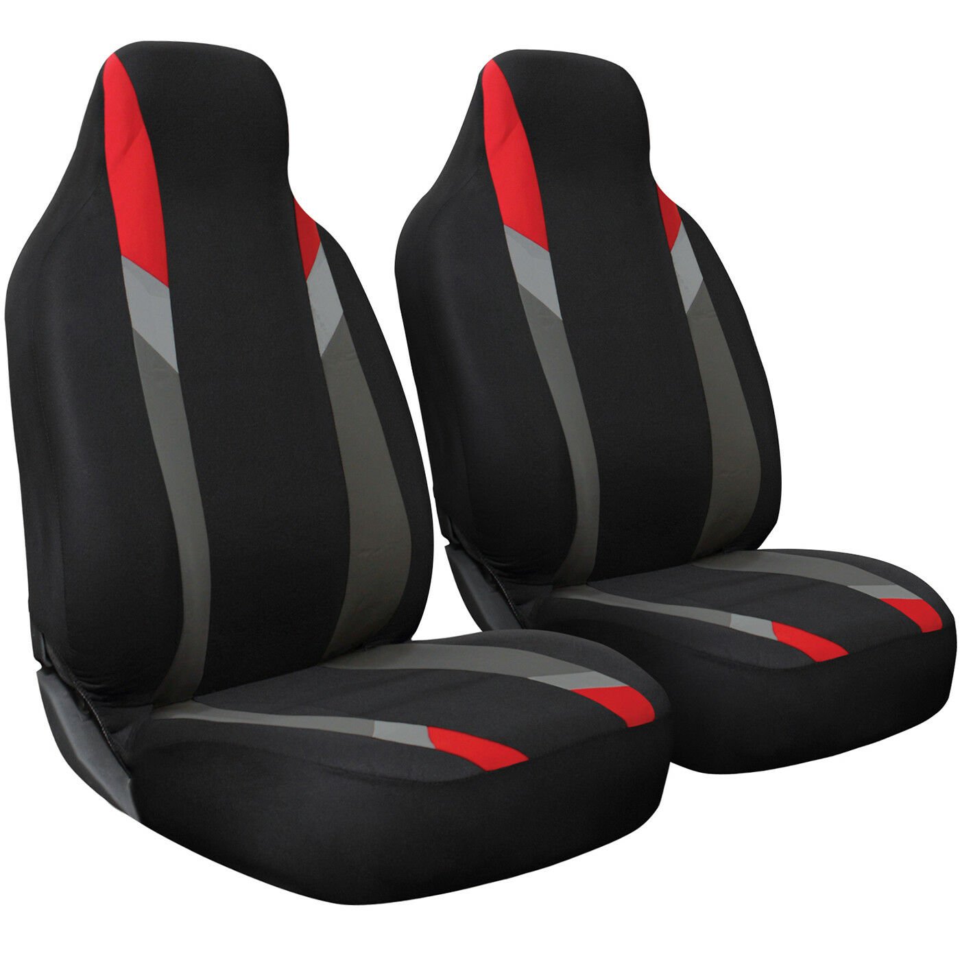 Seat Cover Set Front Integrated Bucket for Car Truck SUV - 2pc Red, Gray & Black