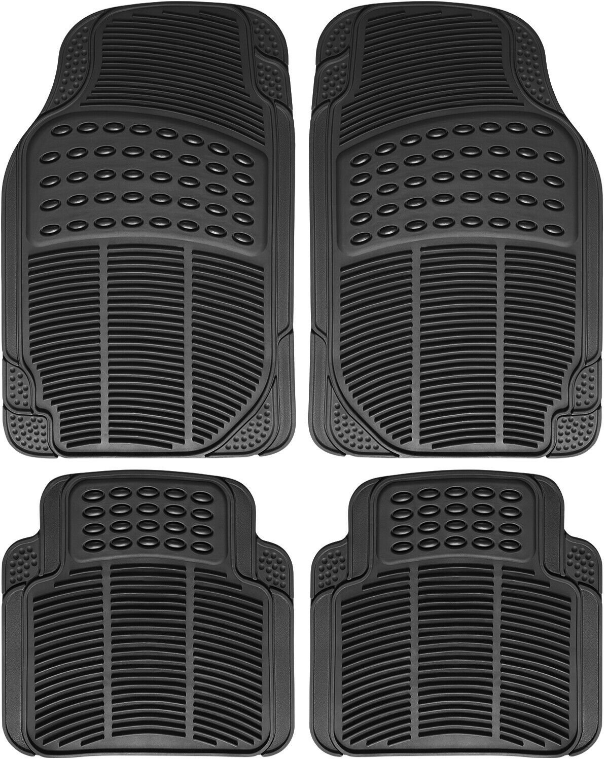 Car Floor Mats for All Weather Rubber 4pc Set Semi Custom Fit Heavy Duty Black