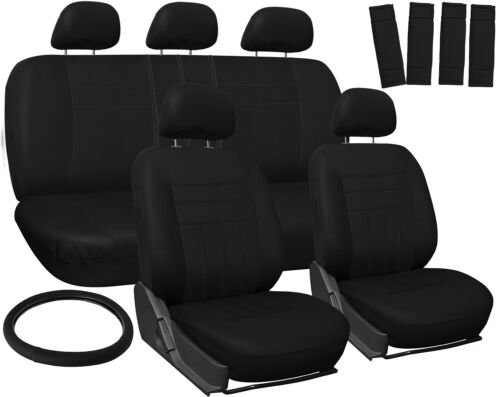 Car Seat Covers for Ford Focus Solid Black w/ Steering Wheel/Belt Pad/Head Rests