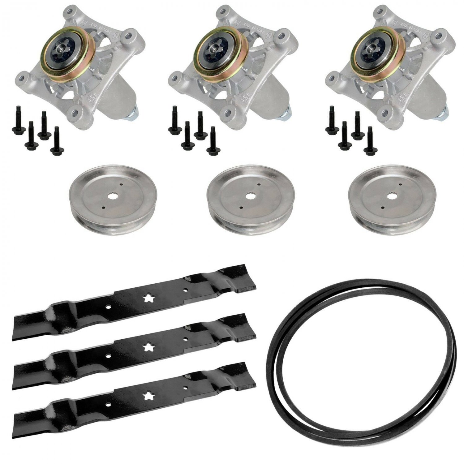 3 DECK BLADE SPINDLE BELT PULLEY KIT FOR Husqvarna YTH2454 YTH24V54 YTH25K54
