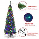 6.5ft Pre-Lit Hinged Artificial Pencil Christmas Tree with 250 Multicolor Lights