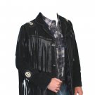 NEW MEN  BLACK BUFFALO SUEDE LEATHER FRINGES BEADS JACKET J12