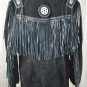 NEW MEN BLACK BUFFALO SUEDE LEATHER FRINGES BEADS JACKET FJ12