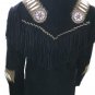 NEW MEN BLACK BUFFALO SUEDE LEATHER FRINGES BEADS JACKET BJ2