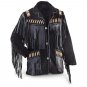 NEW MEN BLACK BUFFALO SUEDE LEATHER FRINGES BEADS JACKET BJ13