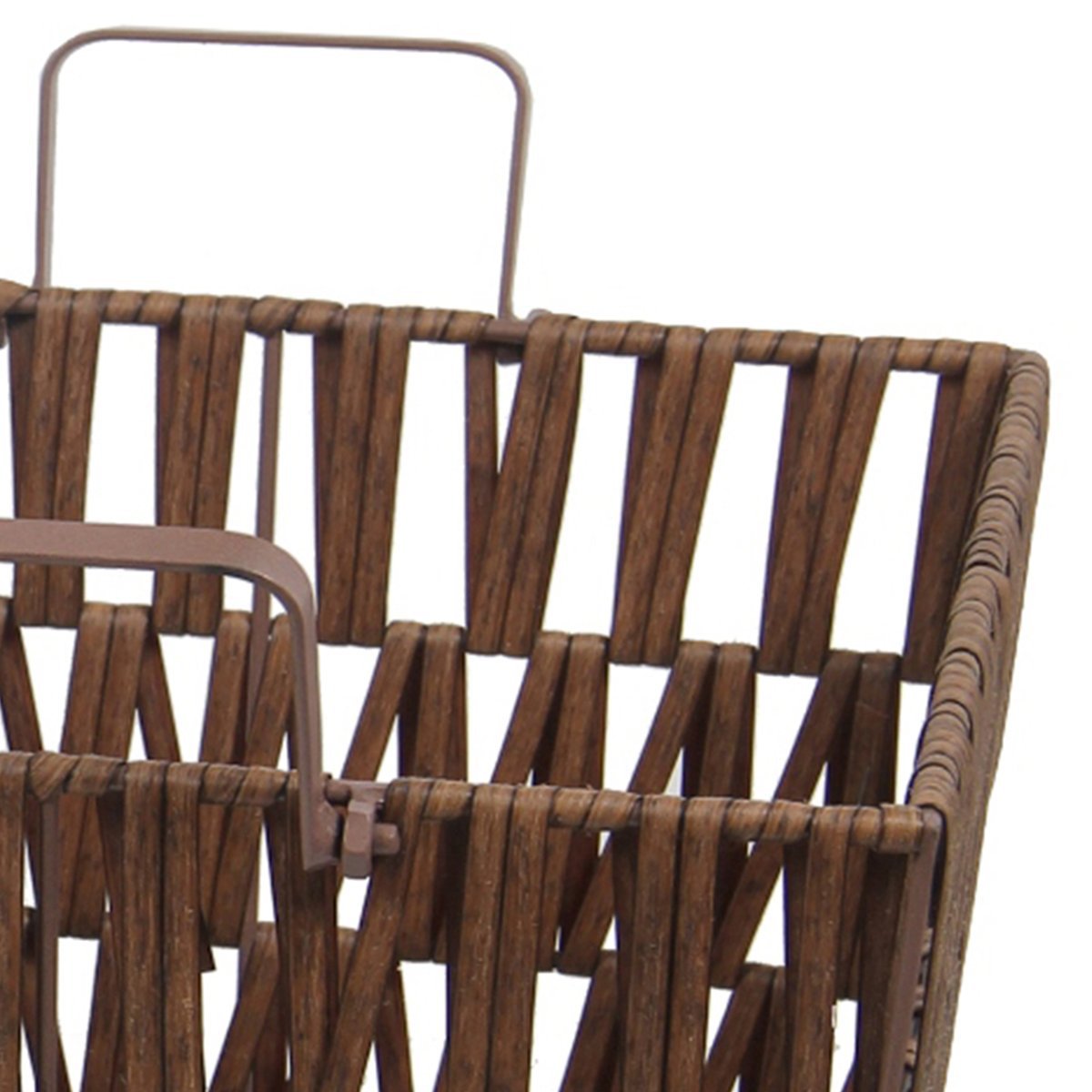 Resin Wicker Storage Basket with Metal Handle in Set of 2 in Brown