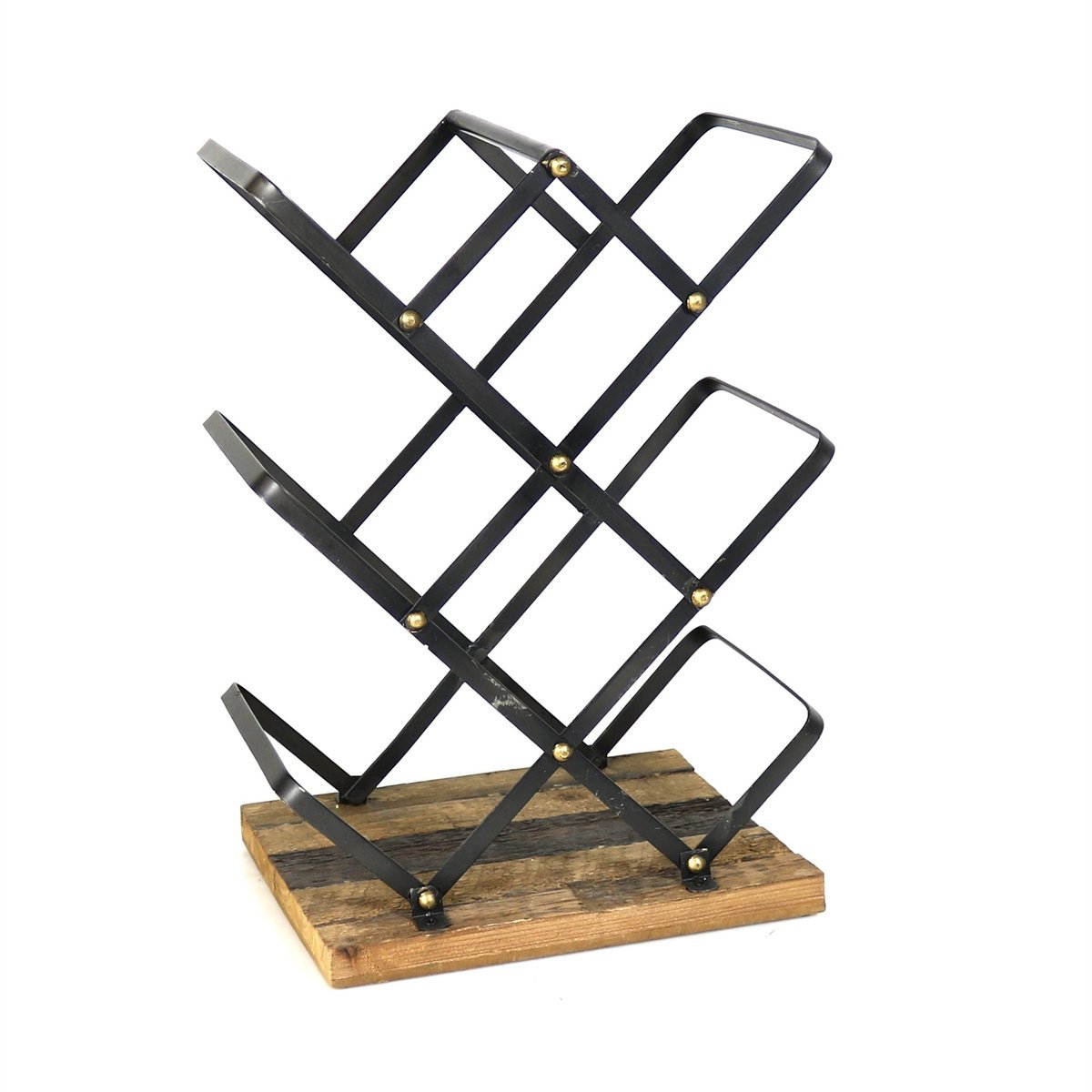 Industrial Style Criss Cross Wine Rack with Wooden Base, Black and ...