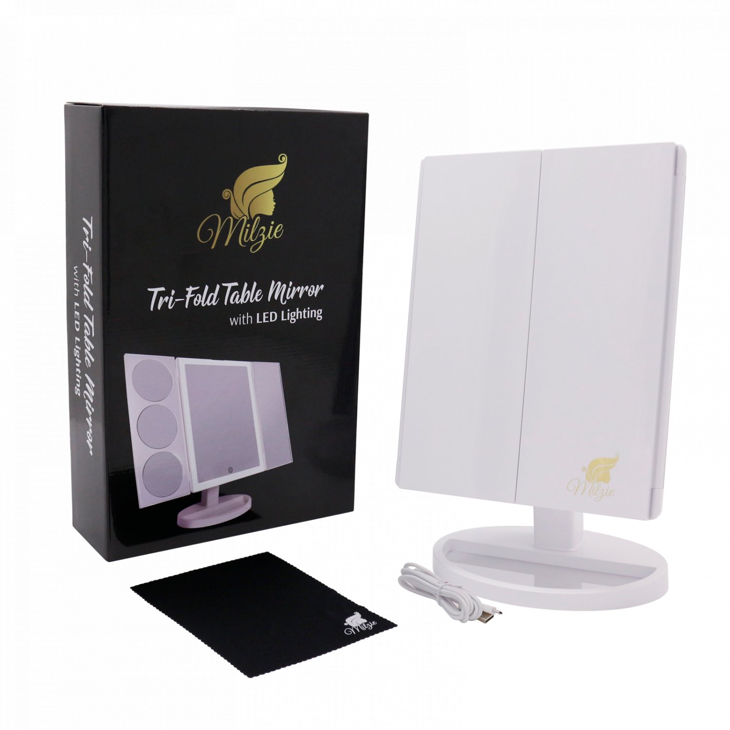 Milzie Makeup Vanity Mirror with 44 Natural White LED Lights, 3x 5x 10x