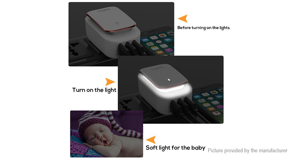 TOPK A4405 2-in-1 4-Port USB Charger Adapter LED Night Light (US)