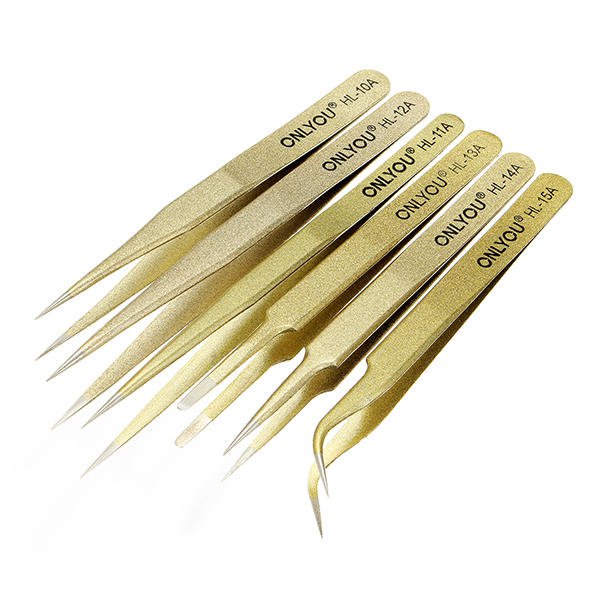 6 Pcs BGA Precision Golden Sanding ESD Tweezers Set Stainless Steel Anti-static Tweezers Repair Tool