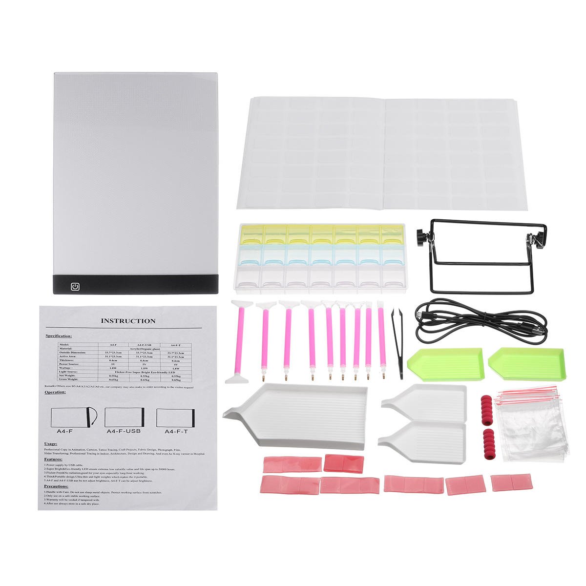 94 Pcs A4 LED Light Pad Light Board Stand Holder Diamond Paintings Tool