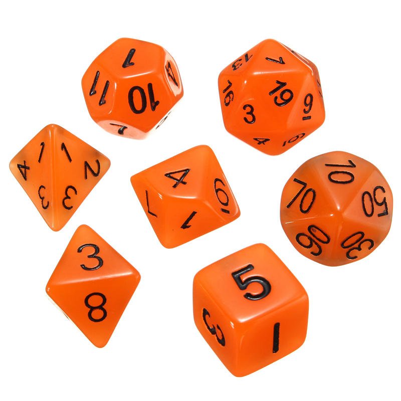7 Pcs Multi-sided Luminous Polyhedral Digital Acrylic Dice Set Noctilucent Dice