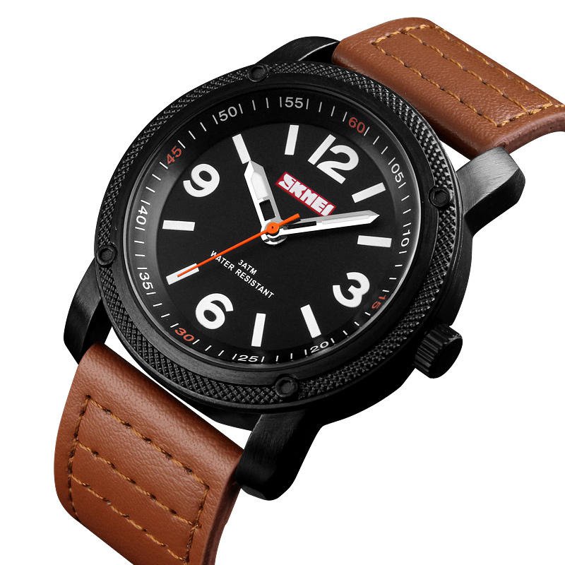 SKMEI 1417 Leather Simple Big Number Business Fashion Men Quartz Watch