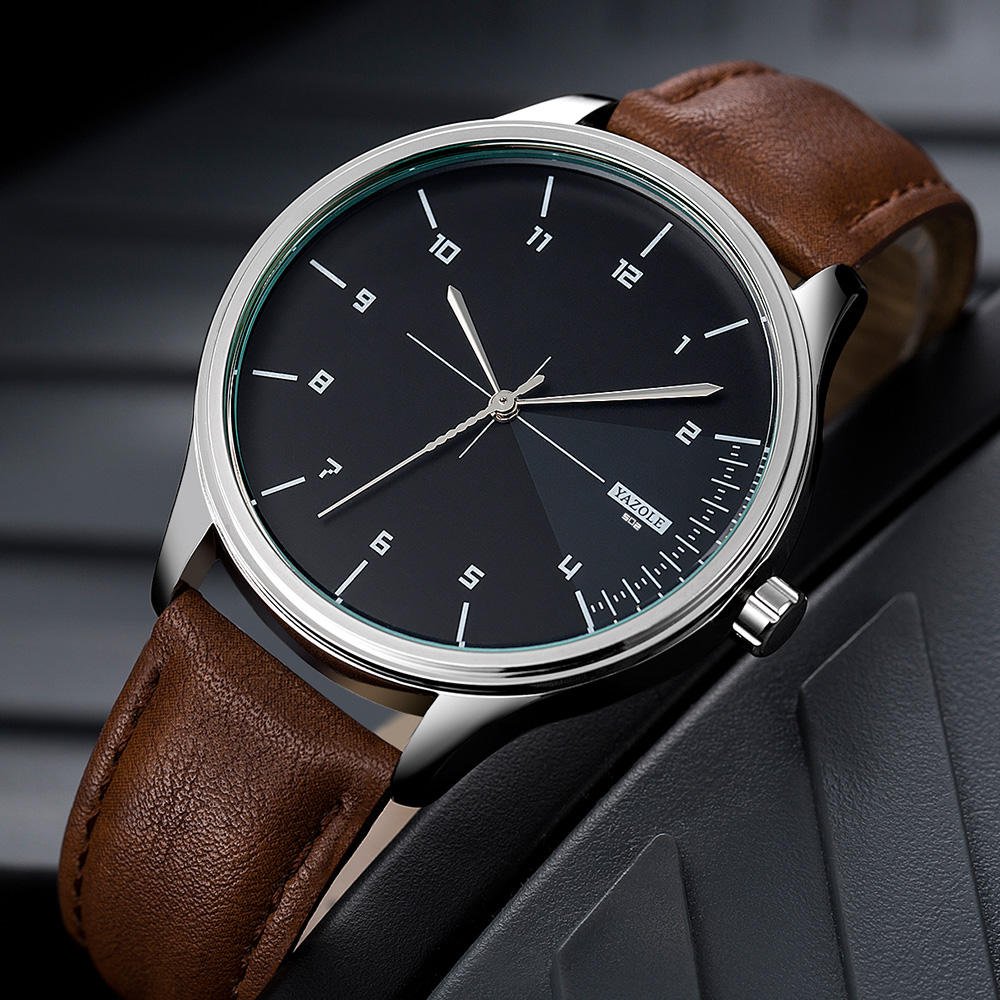 YAZOLE 502 Men Classic Leather Strap Simple Fashion Dial Business Style Quartz Watch
