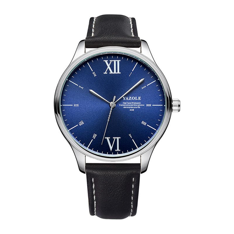 YAZOLE 448 Men Simple Dial Fashion Black Leather Strap Classic Business Quartz Watch