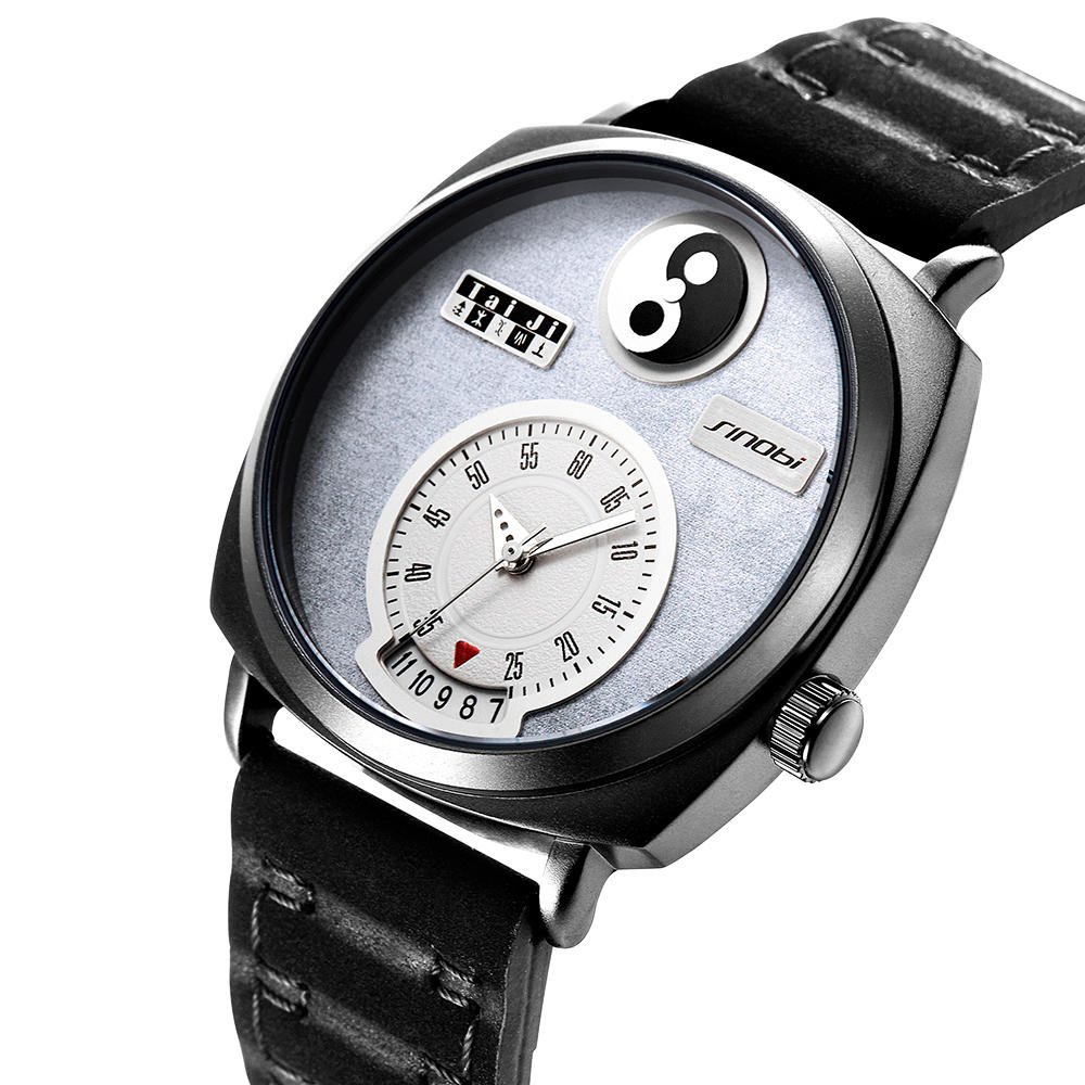 SINOBI 9772 Unique Dial Display Men Wrist Watch Date Display Rectangle Quartz Watches